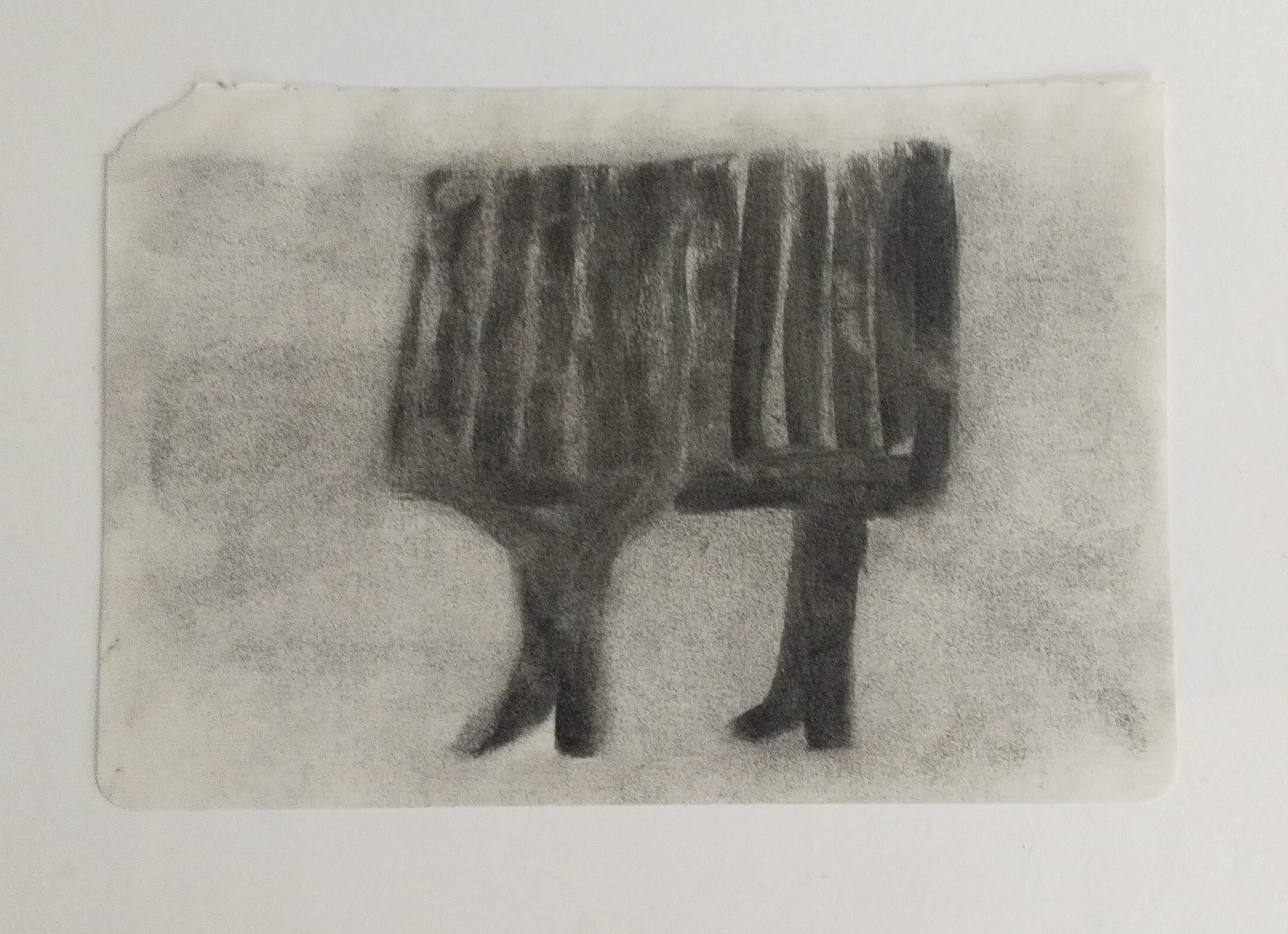 FIGURA EN PARTES CON BOTAS ALTAS, Carbón sobre papel, 19 X 24